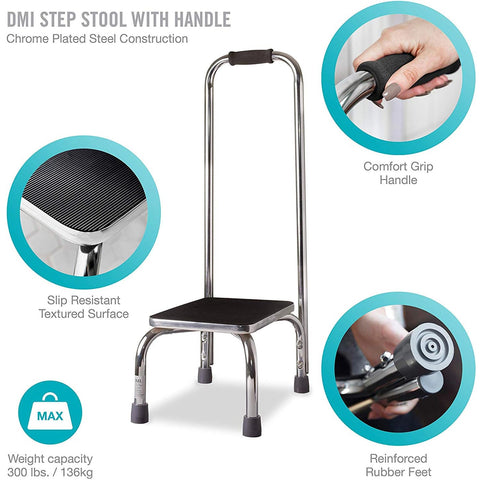 DMI chrome frame shows 34-inch height for sturdy stability.