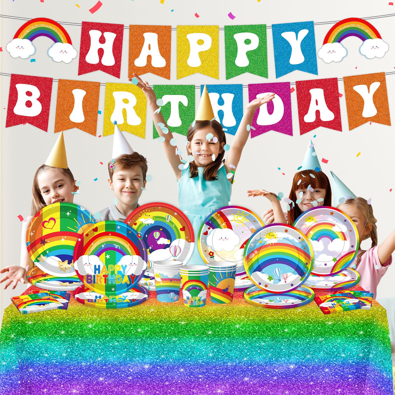 DMIGHT Rainbow party setup speeds decorating and enhances mood