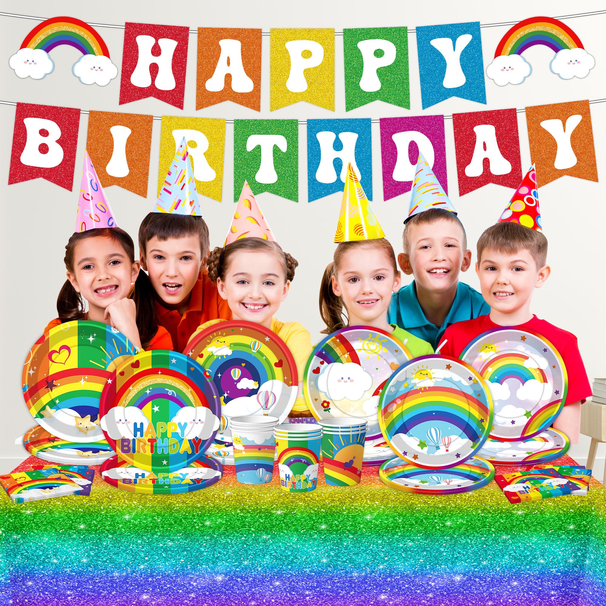 DMIGHT Rainbow tablecloths 2-pack covers multiple tables with cohesion
