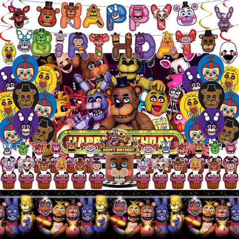 DMORED Freddy's banner brightens the party space with bold colors.