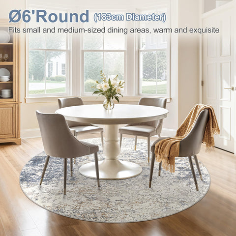 DMOYEST beige-blue rug for dining area adds subtle modern contrast.