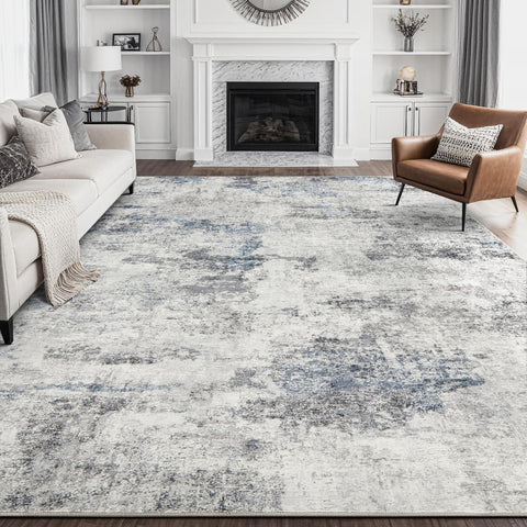 DMOYEST 8x10 washable area rug shown in grey-blue for easy cleaning.