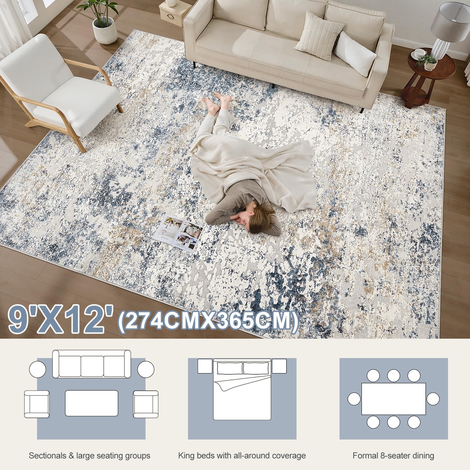 DMOYEST abstract rug ideal for bedroom setups with calm tones.