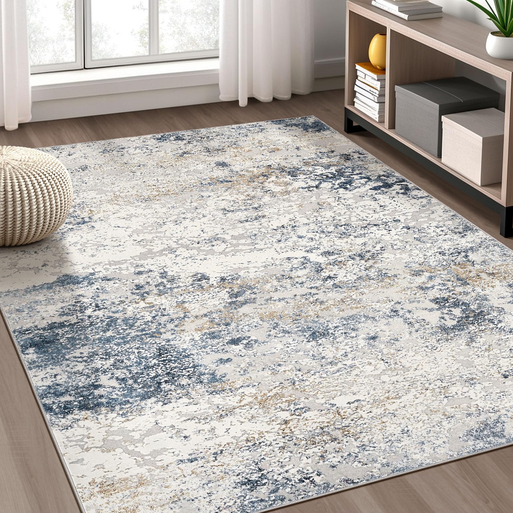 DMOYEST Area Rug 5x7 abstract in beige and blue for a cozy living room