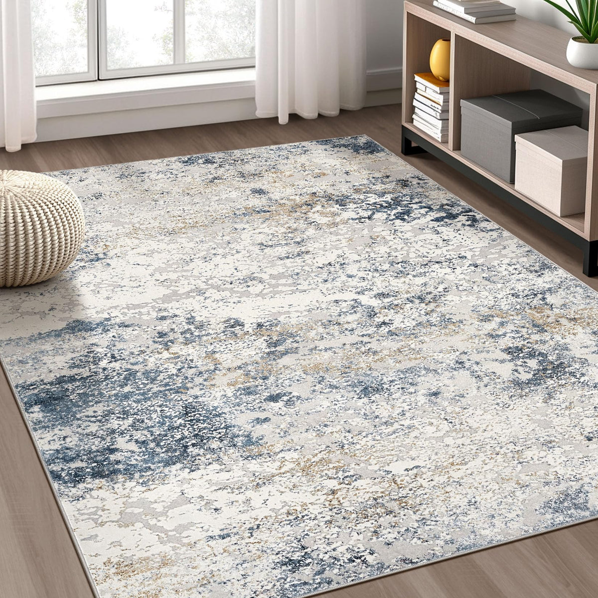 DMOYEST Area Rug 5x7 abstract in beige and blue for a cozy living room