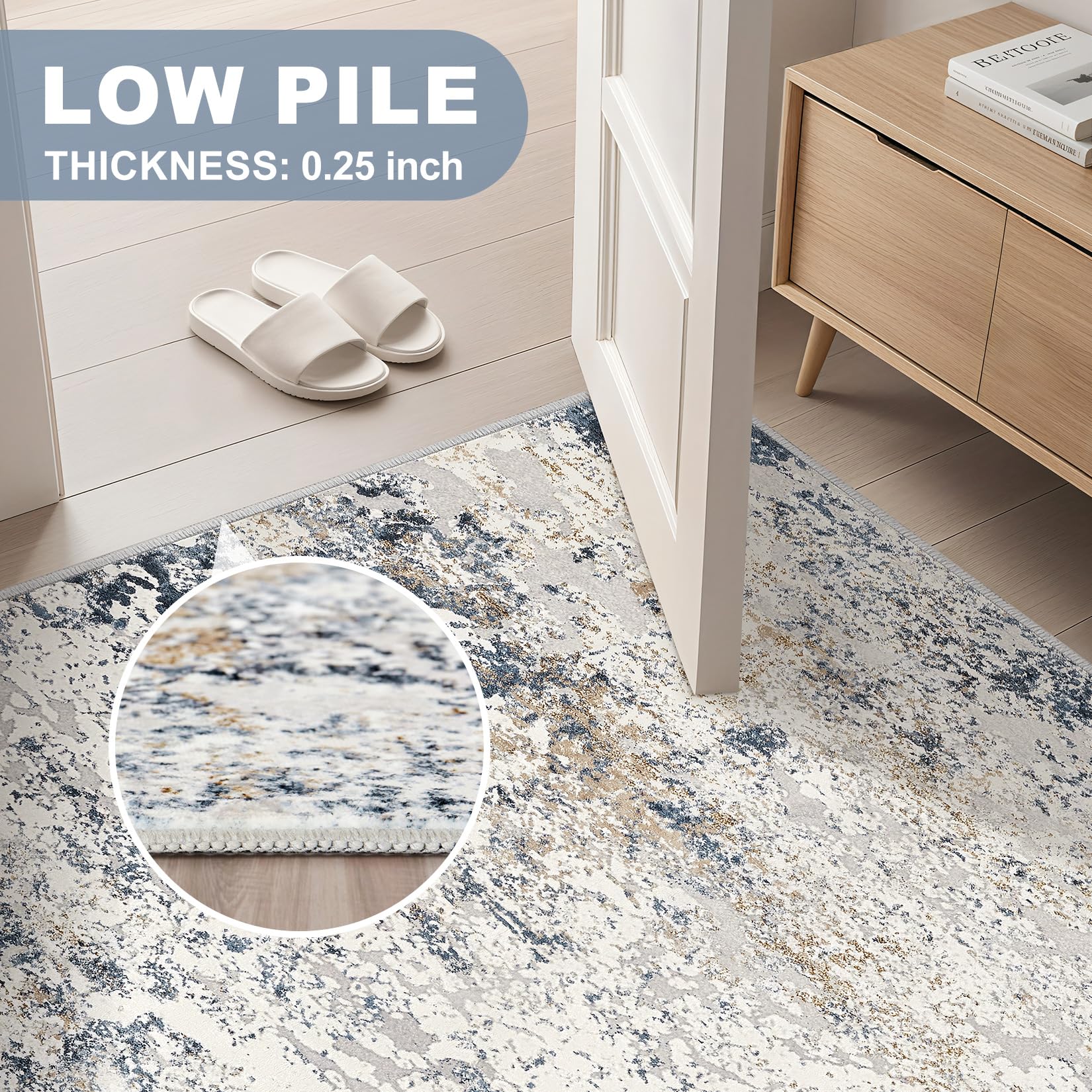 DMOYEST neutral abstract area rug complements various decor styles