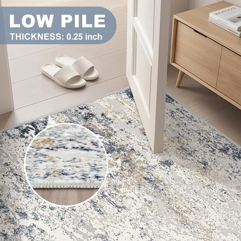 DMOYEST neutral abstract area rug complements various decor styles