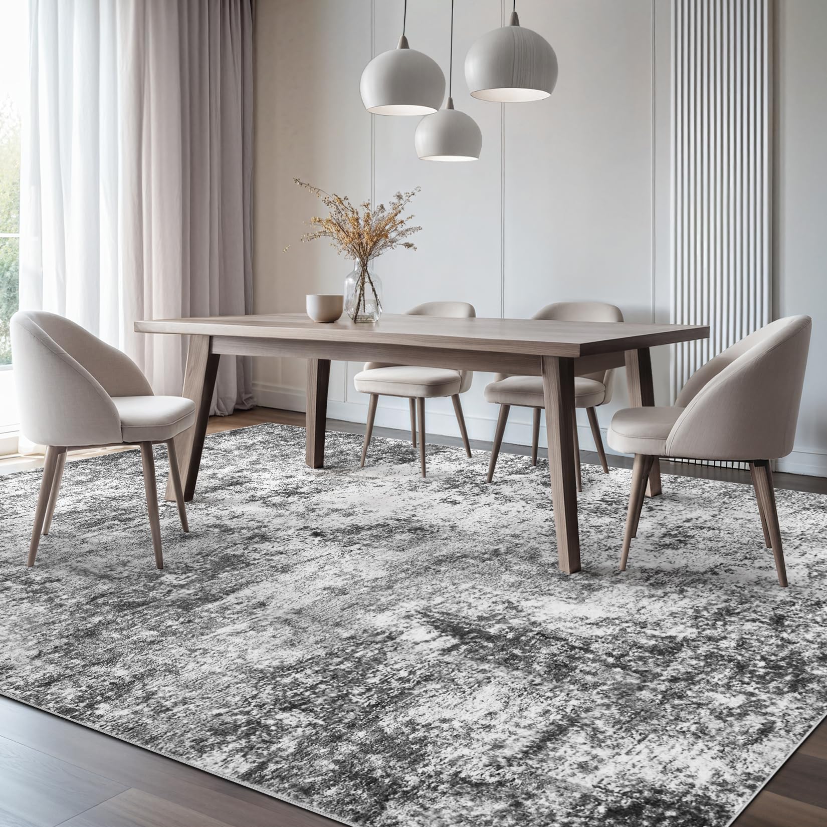 DMOYEST neutral grey abstract rug suits many room styles