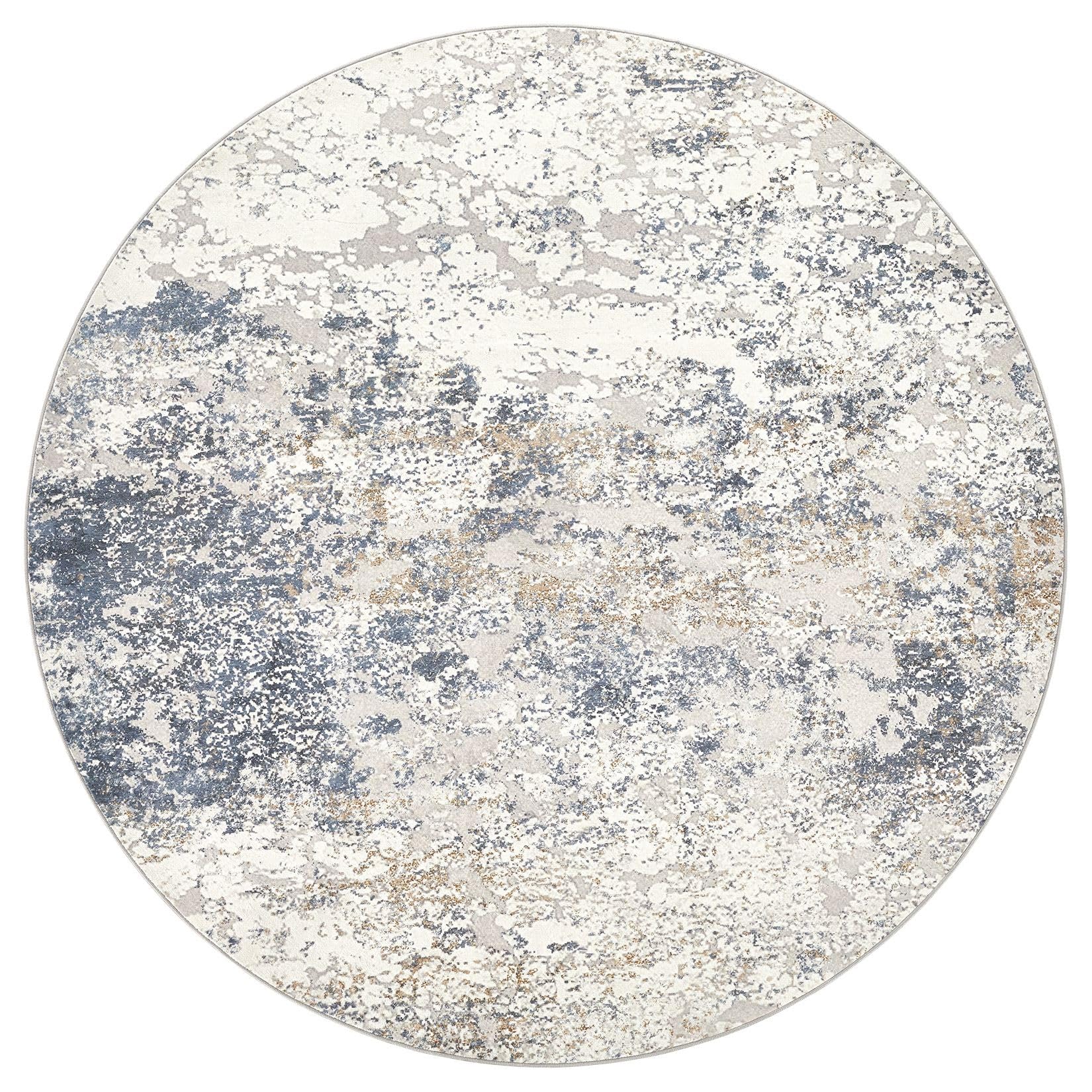DMOYEST round rug with neutral beige-blue tones complements living spaces.