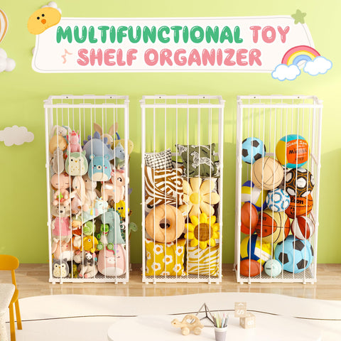 Dmticoasis off-floor elevated storage keeps toys clean and accessible.
