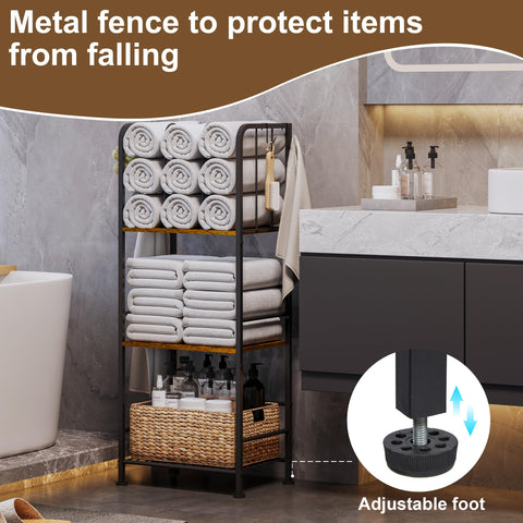 Dmticoasis towel rack featuring four hooks to keep loofahs tidy