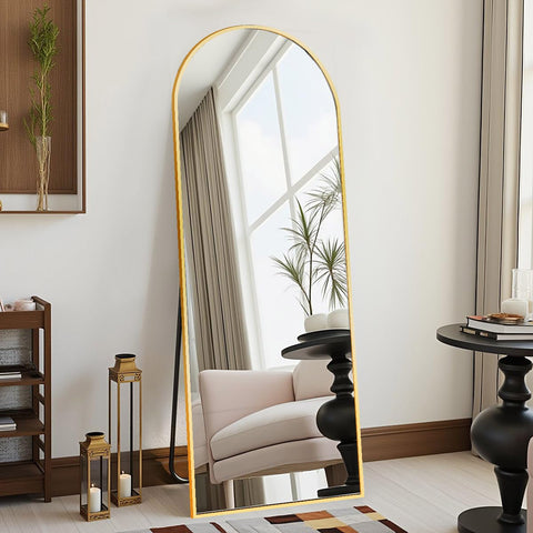 DMWOODFL arched full-length gold mirror highlights full-body outfits