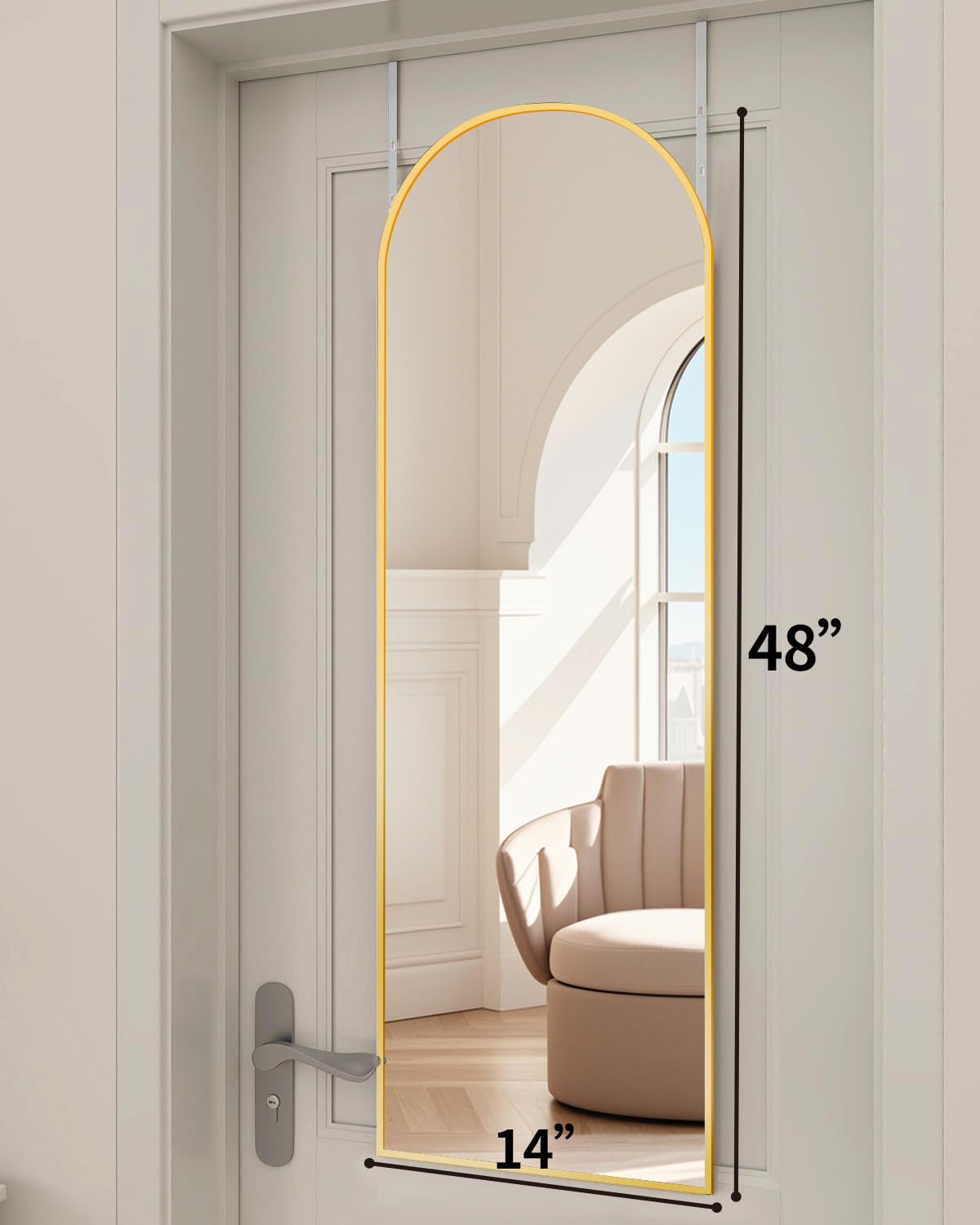 DMWOODFL arched full-length mirror in gold wall-mounted for decor