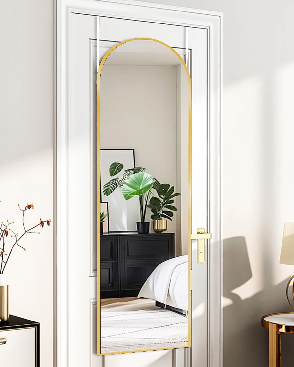 DMWOODFL no-drill installation over-door mirror for quick setup