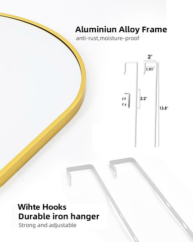 DMWOODFL arched mirror gold for wall, door, or lean mounting