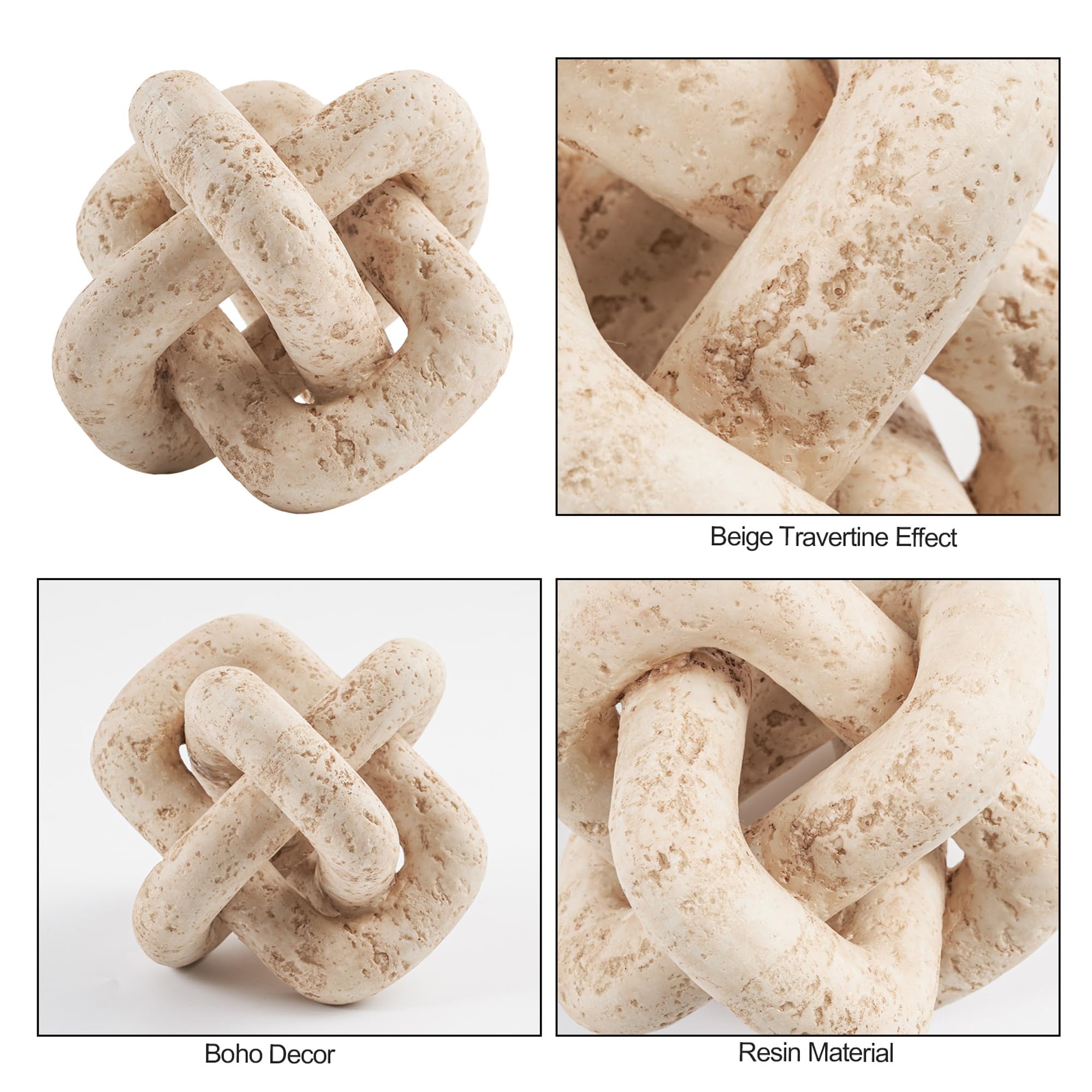 DN DECONATION 3-link knot decor beige travertine on entryway table, warm welcome