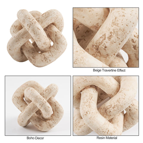 DN DECONATION 3-link knot decor beige travertine on entryway table, warm welcome