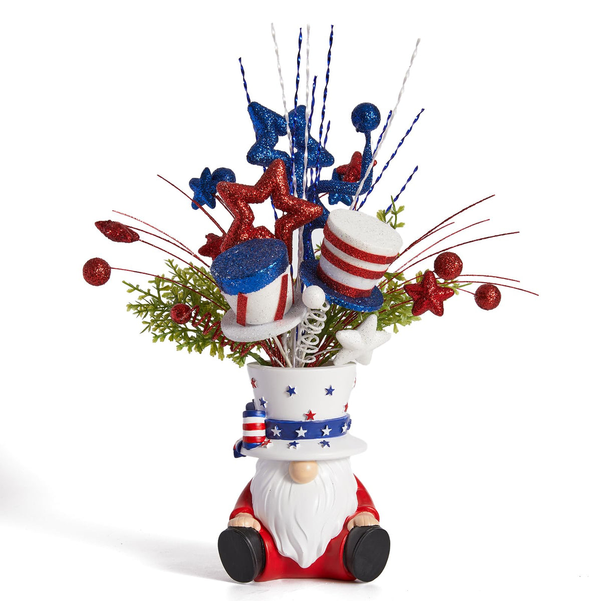 DN DECONATION patriotic gnome vase with top hat, ideal for 4th of July centerpieces.