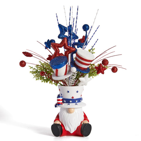 DN DECONATION patriotic gnome vase with top hat, ideal for 4th of July centerpieces.