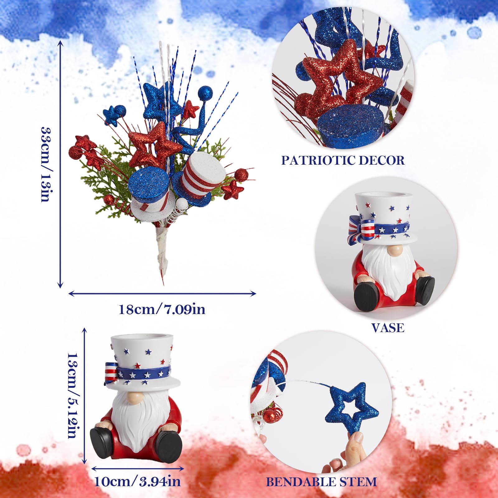 DN DECONATION red white blue bouquet with greenery creates patriotic ambiance.