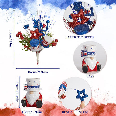 DN DECONATION red white blue bouquet with greenery creates patriotic ambiance.