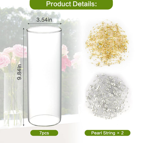 DNANAOL 10-inch clear vases with pearl strings add subtle sparkle.