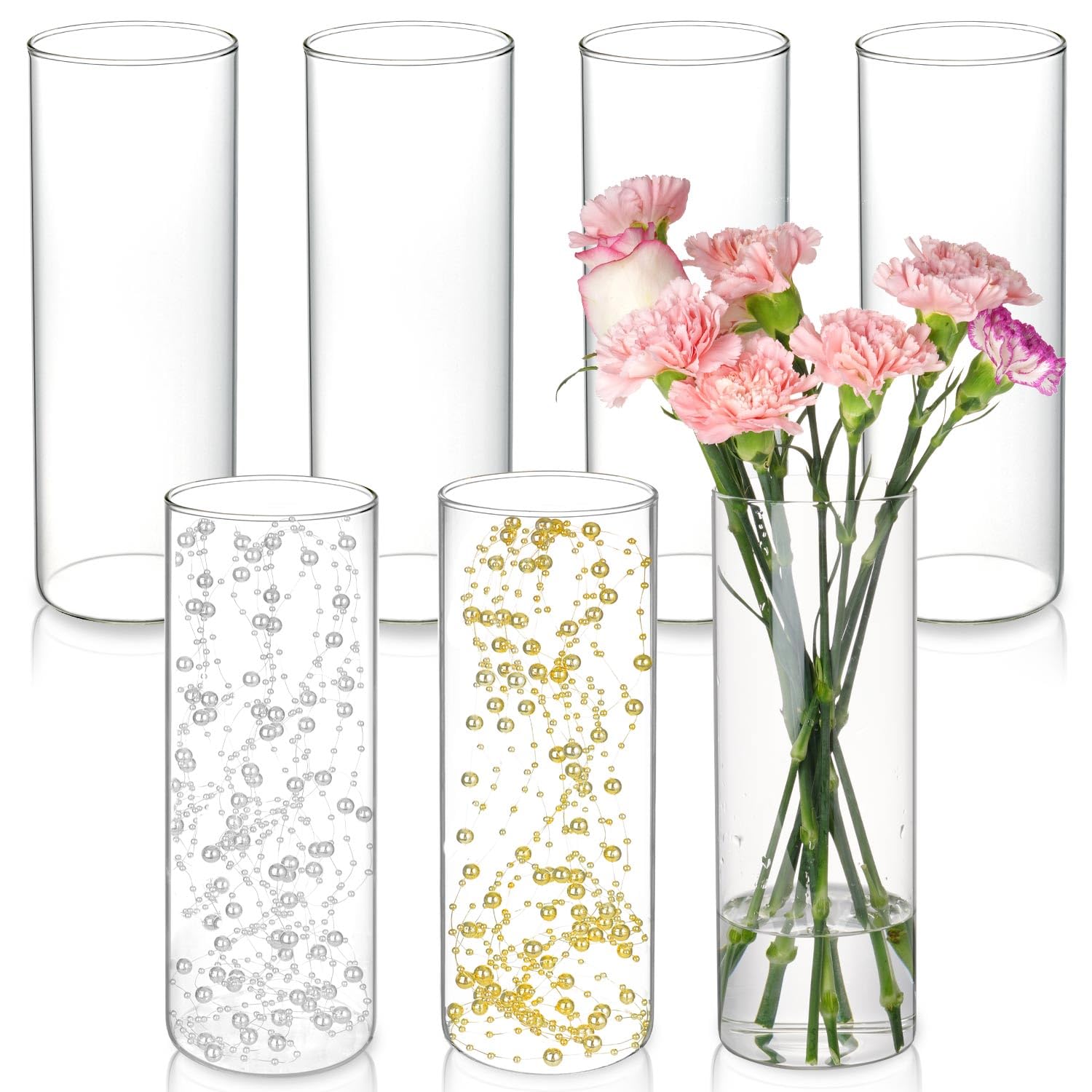 DNANAOL 7-piece clear glass cylinders for elegant table centerpieces.