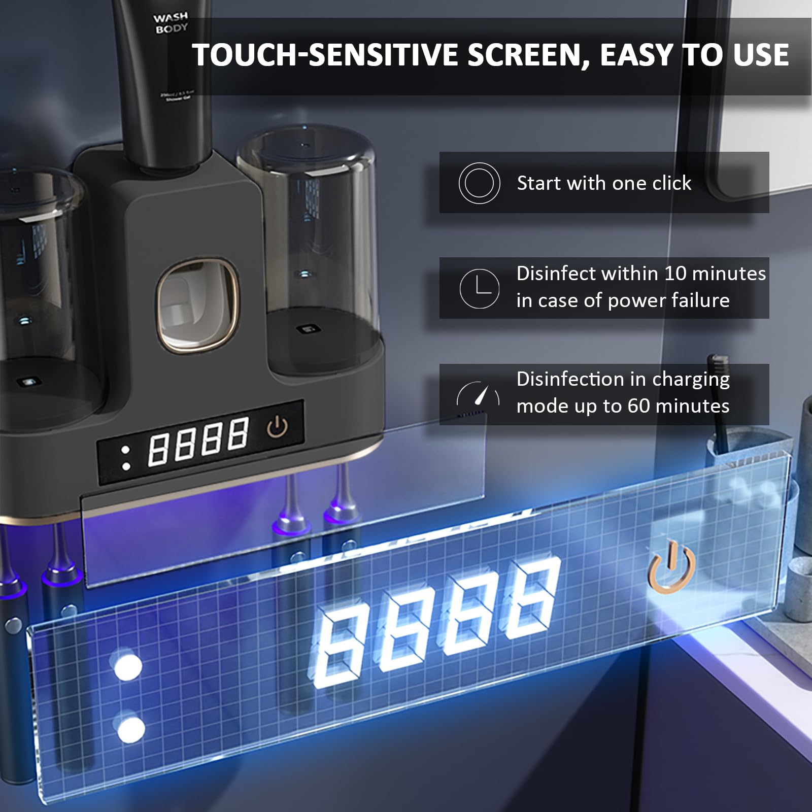 DNEXIMG sanitizer holder with LED countdown display helps organize bathroom routines