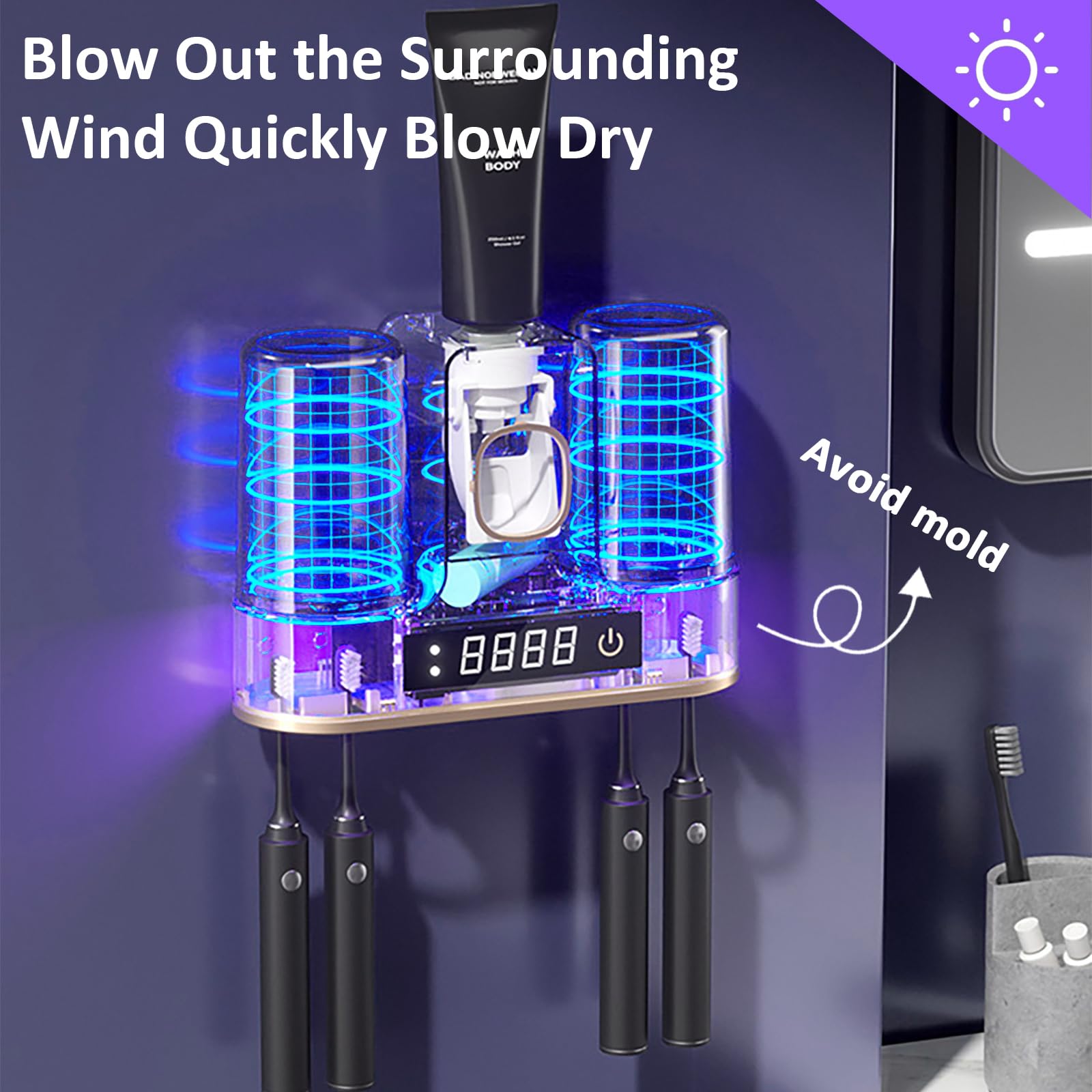 DNEXIMG wall-mounted toothbrush holder with toothpaste dispenser and cups neatly shown