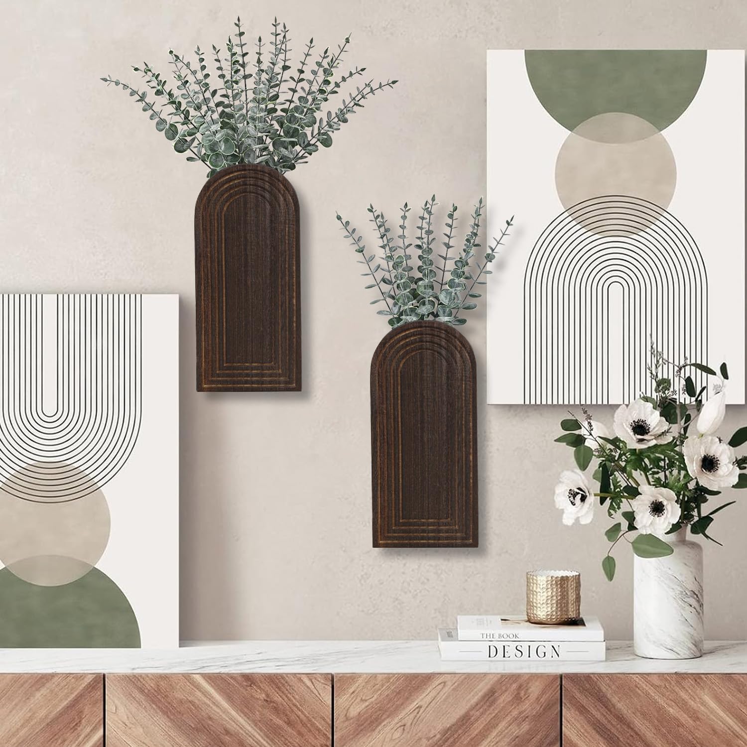 Dnnnii wooden wall vase set bathroom display complements compact spaces