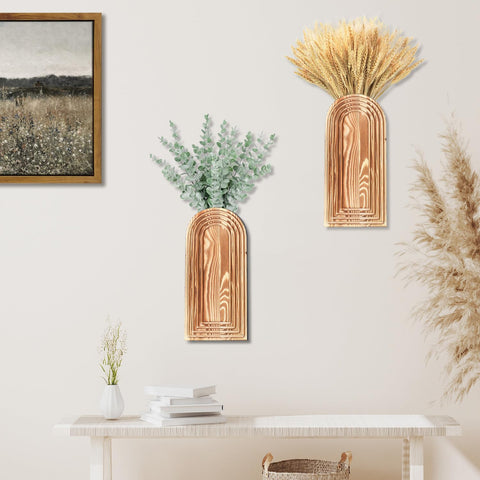 Dnnnii 2-pack wooden wall vase set on bathroom wall for a fresh minimalist touch