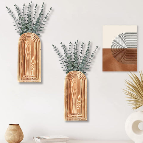 Dnnnii 2-pack wooden wall vase set close-up wood grain highlights natural texture
