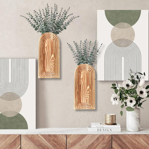 Dnnnii 2-pack wooden wall vase set mounted in entryway for welcoming greenery
