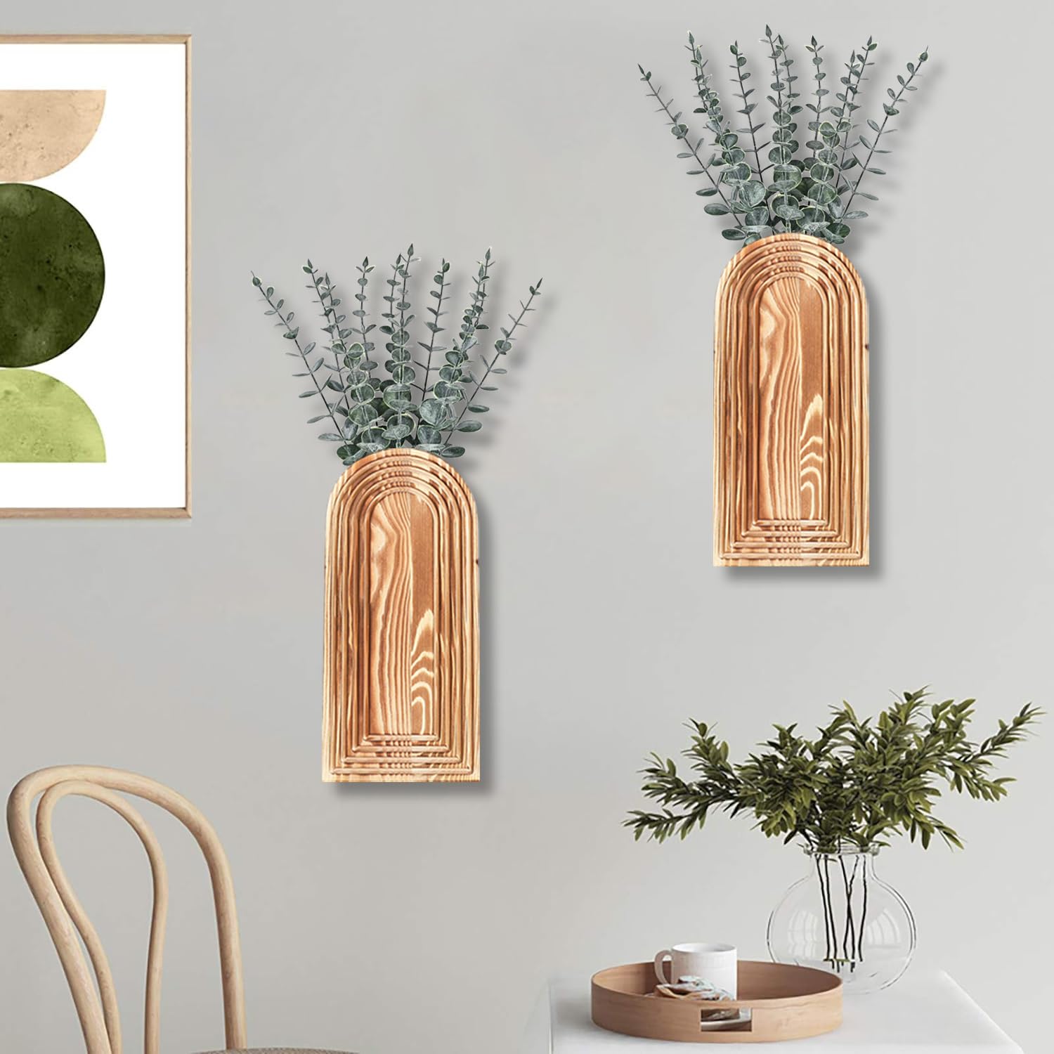 Dnnnii 2-pack wooden wall vase set in living room decor elevating wall presence
