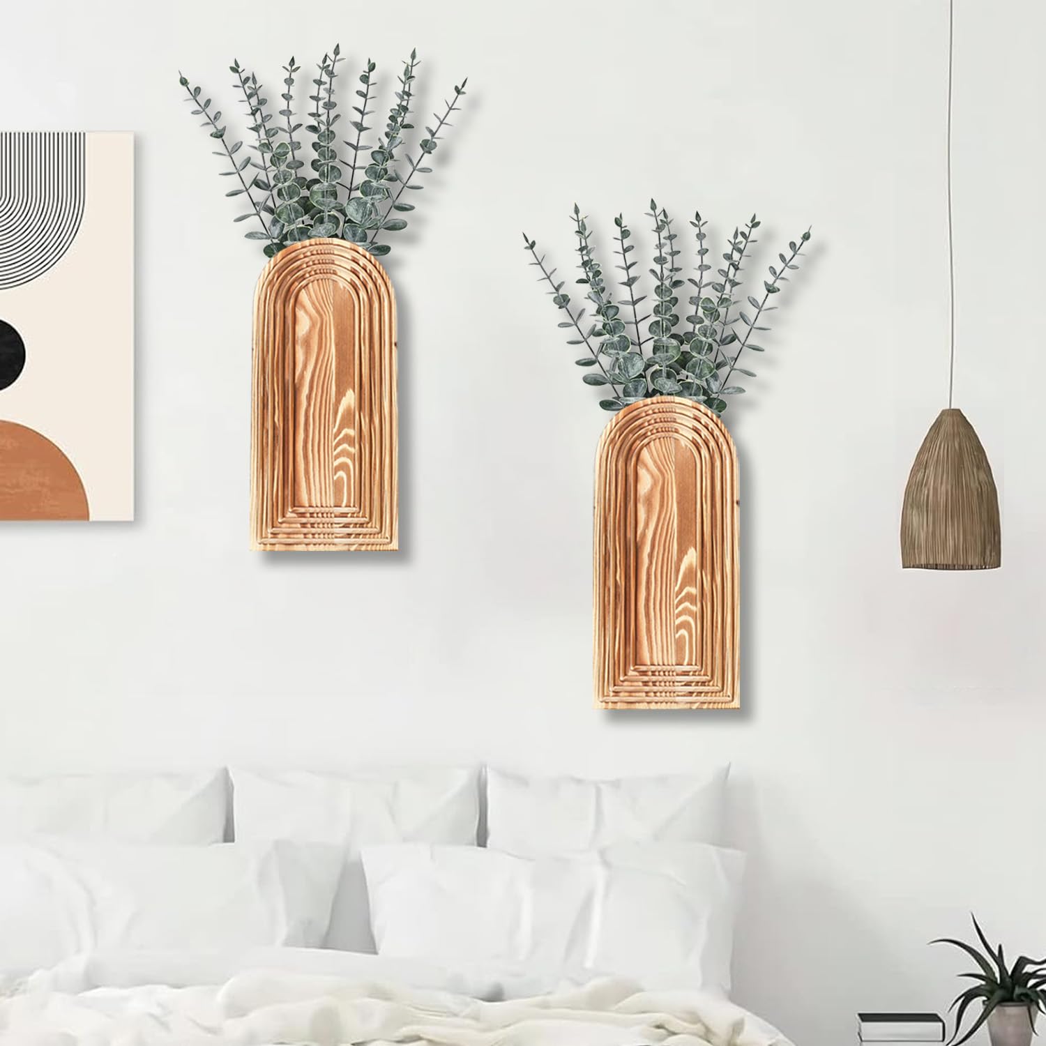 Dnnnii 2-pack wooden wall vase set in narrow-space arrangement for space-saving decor