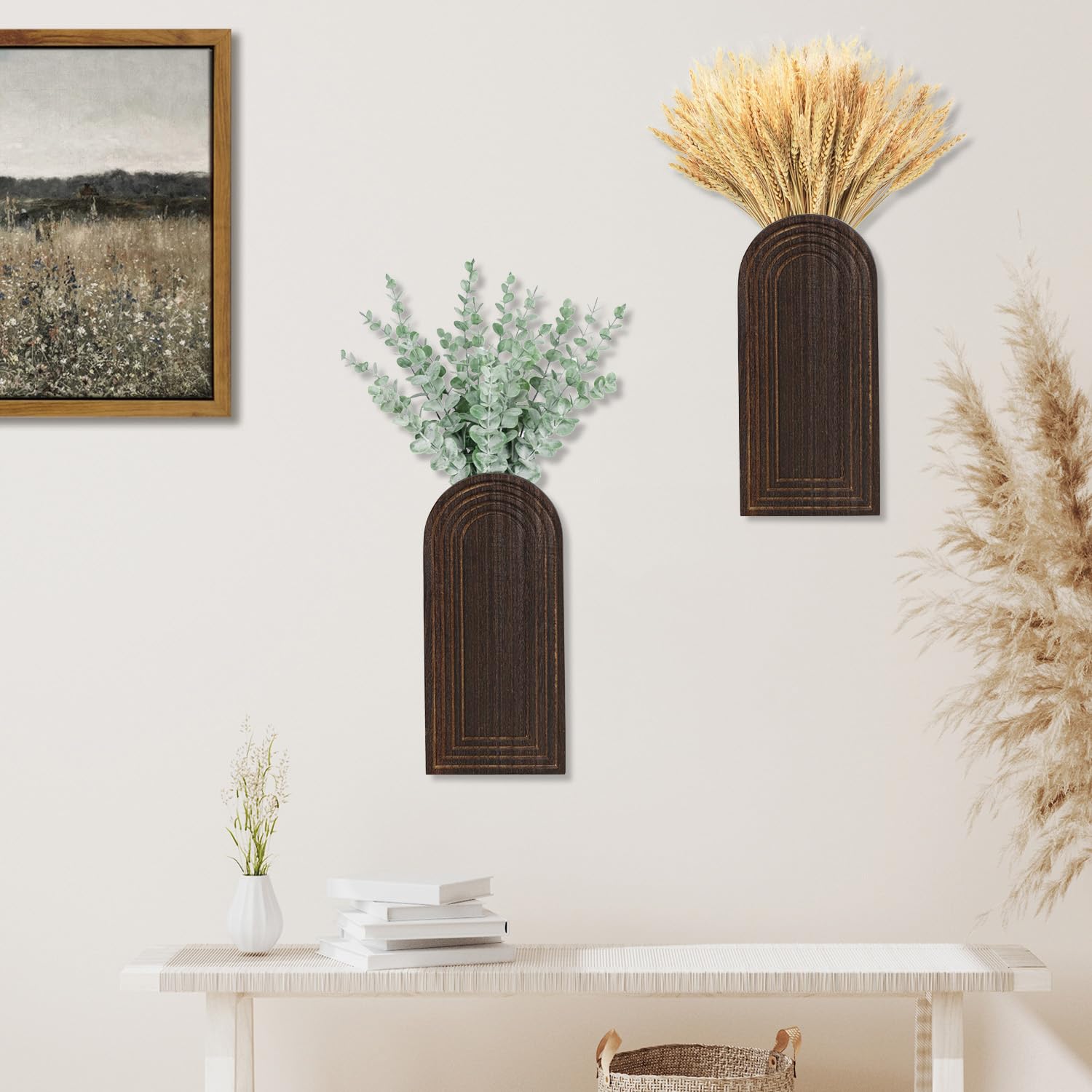 Dnnnii wooden wall vase set wall-mounted plant display for entryways and hallways