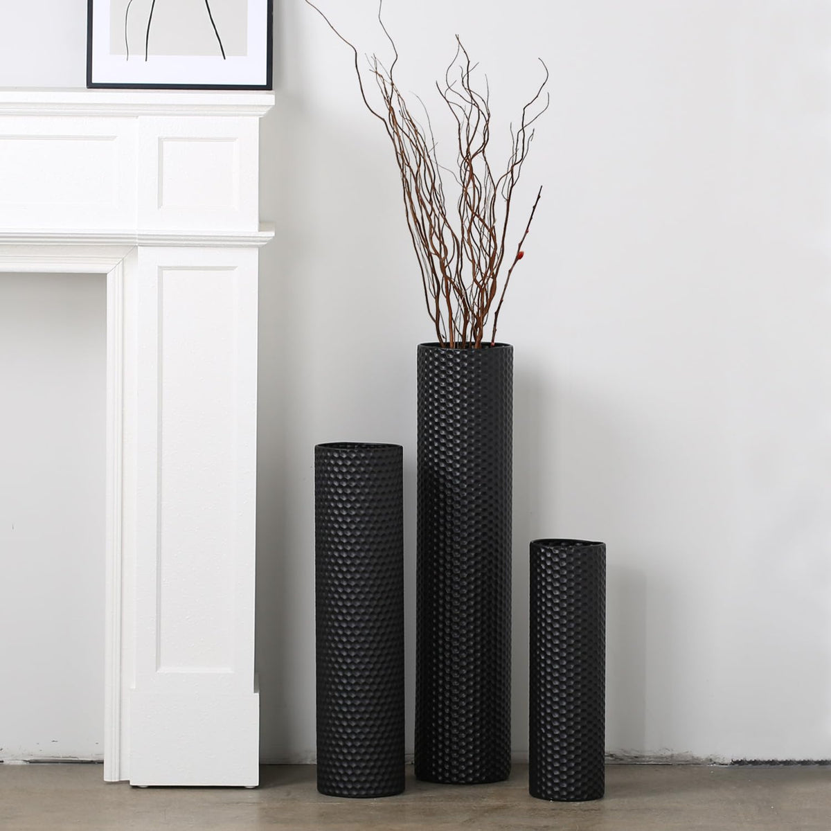 Dnnnii tall black metal cylinder vases trio for corner styling