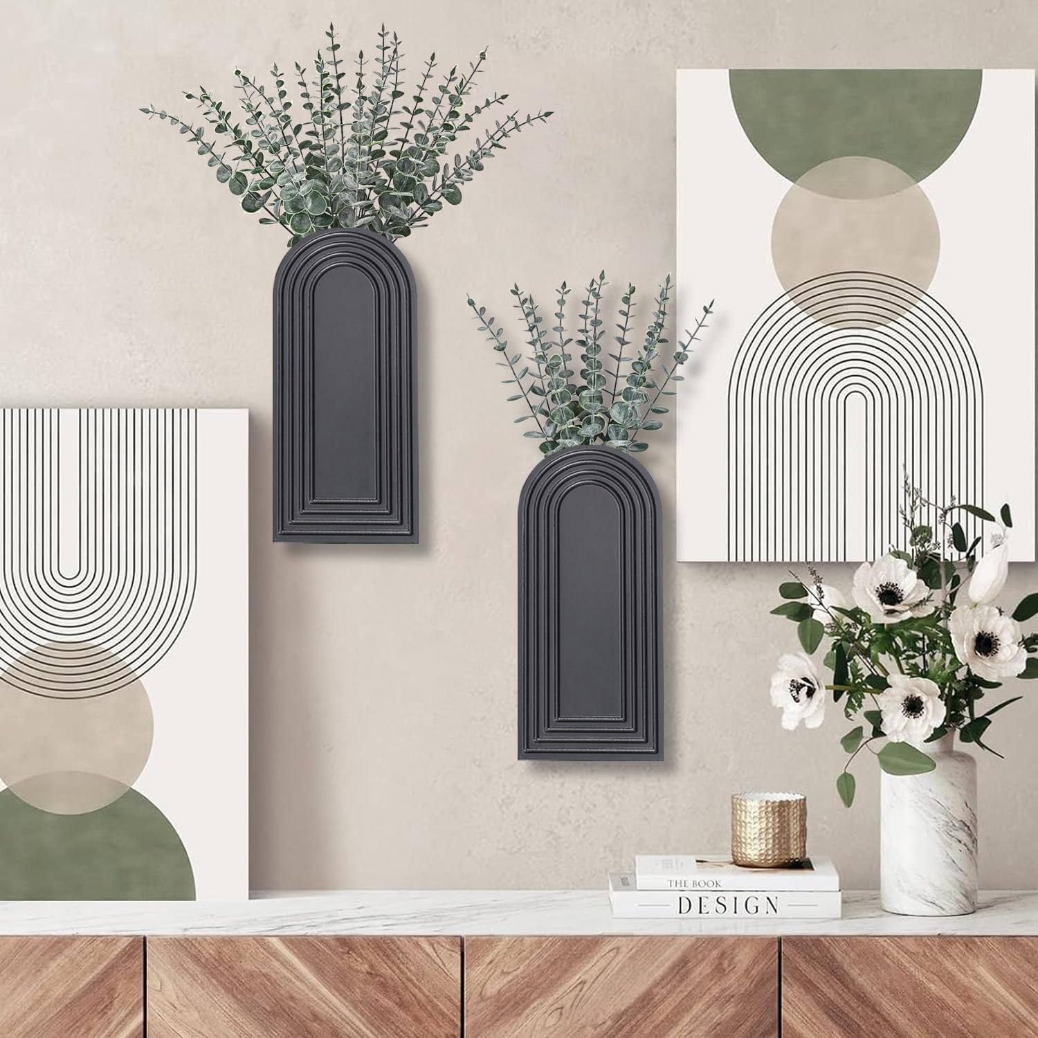 Dnnnii wooden wall planter decor for living room brings subtle greenery.