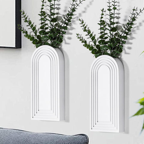 Dnnnii wooden wall vase set in entryway with white finish adds natural color to walls