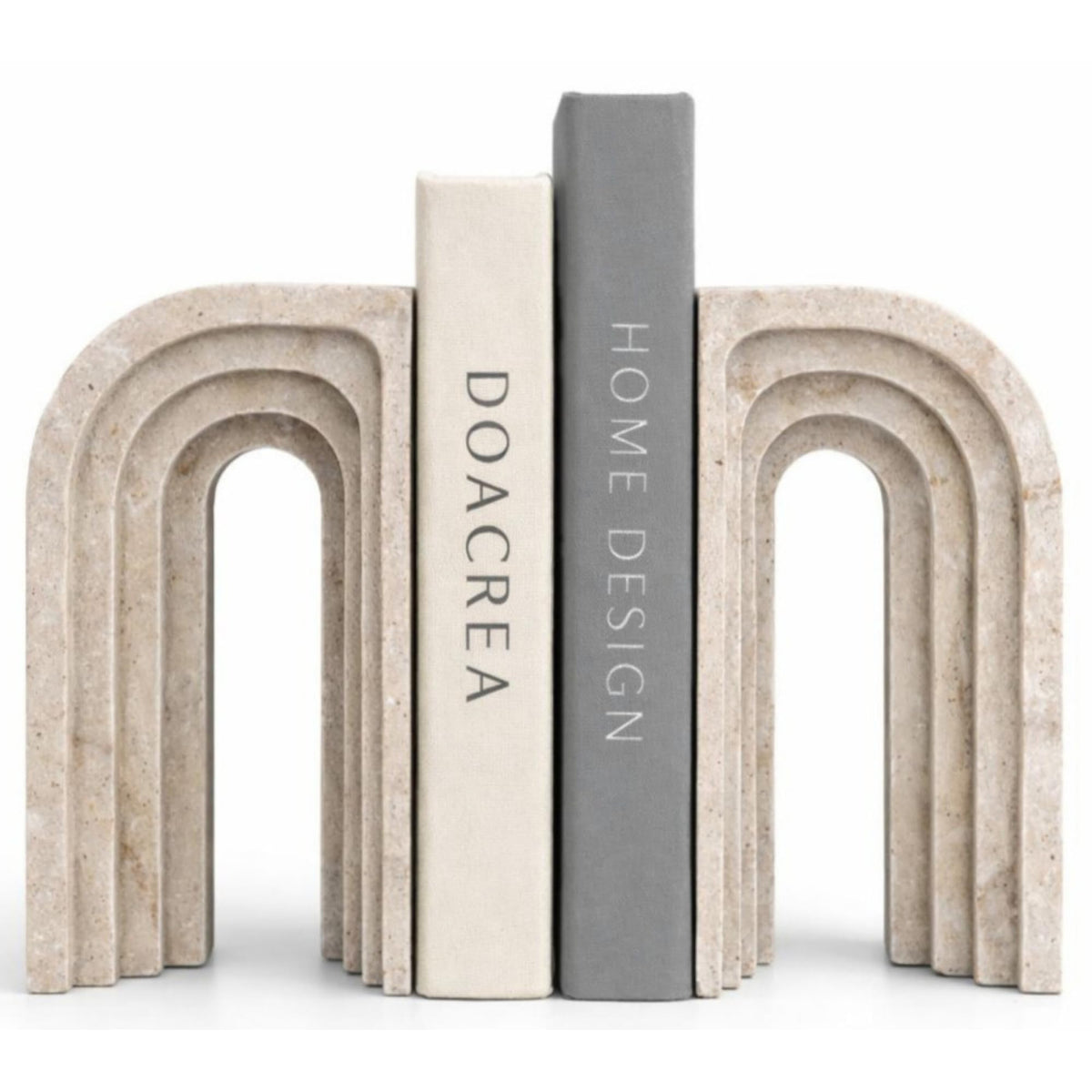 DOACREA heavy-duty bookends with stone texture supporting large books on a shelf