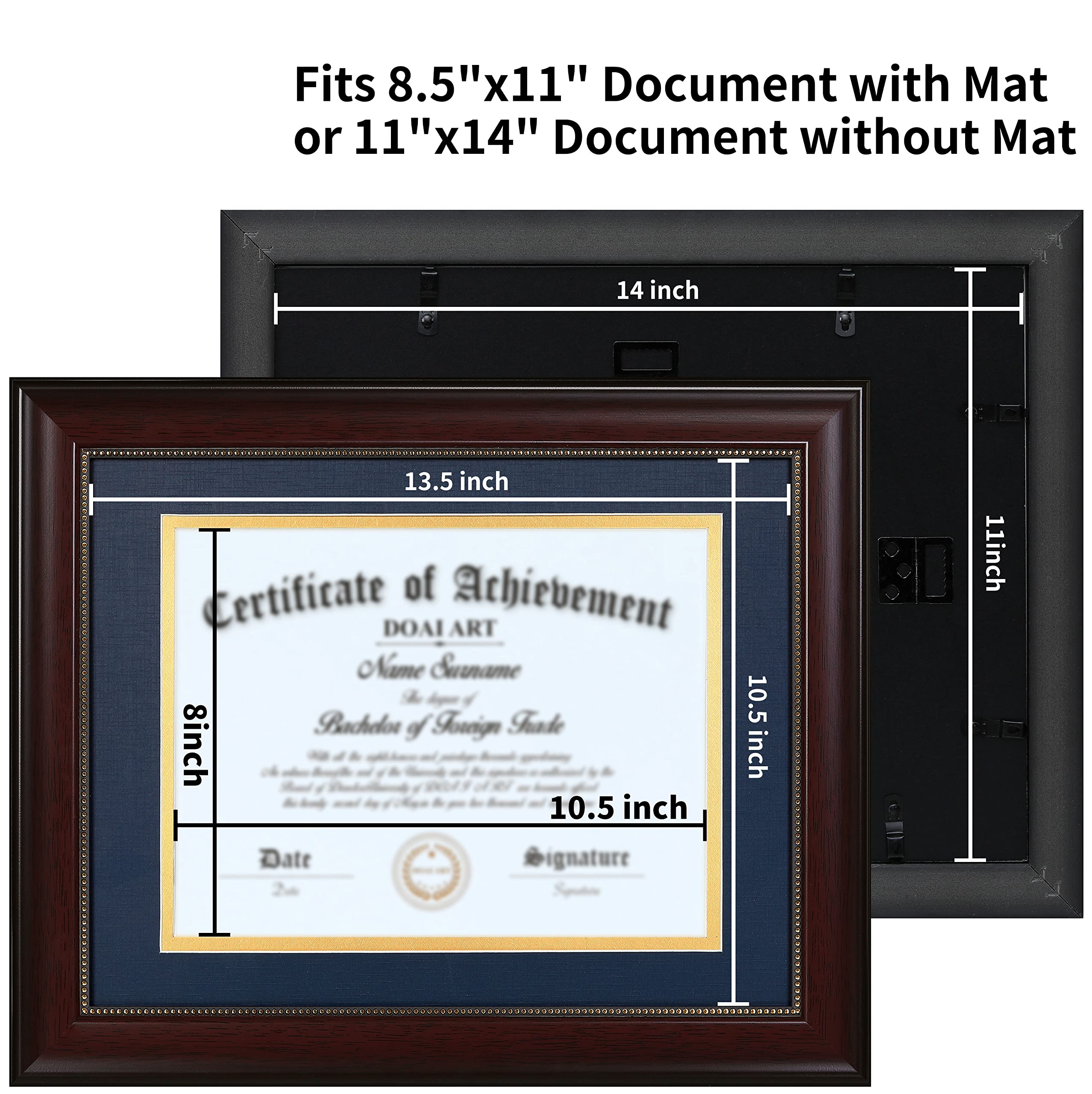 Back view of DOAI ART 11x14 certificate without mat fits larger documents elegantly.