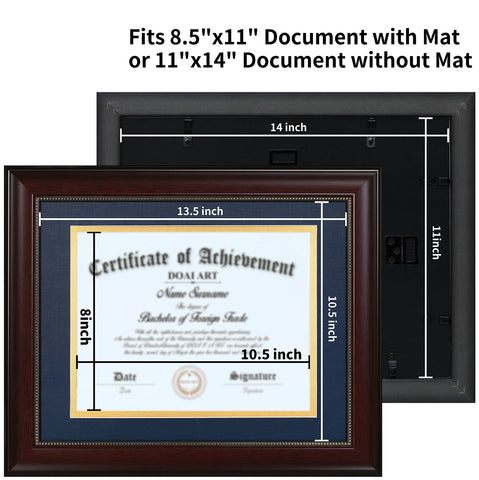 Back view of DOAI ART 11x14 certificate without mat fits larger documents elegantly.