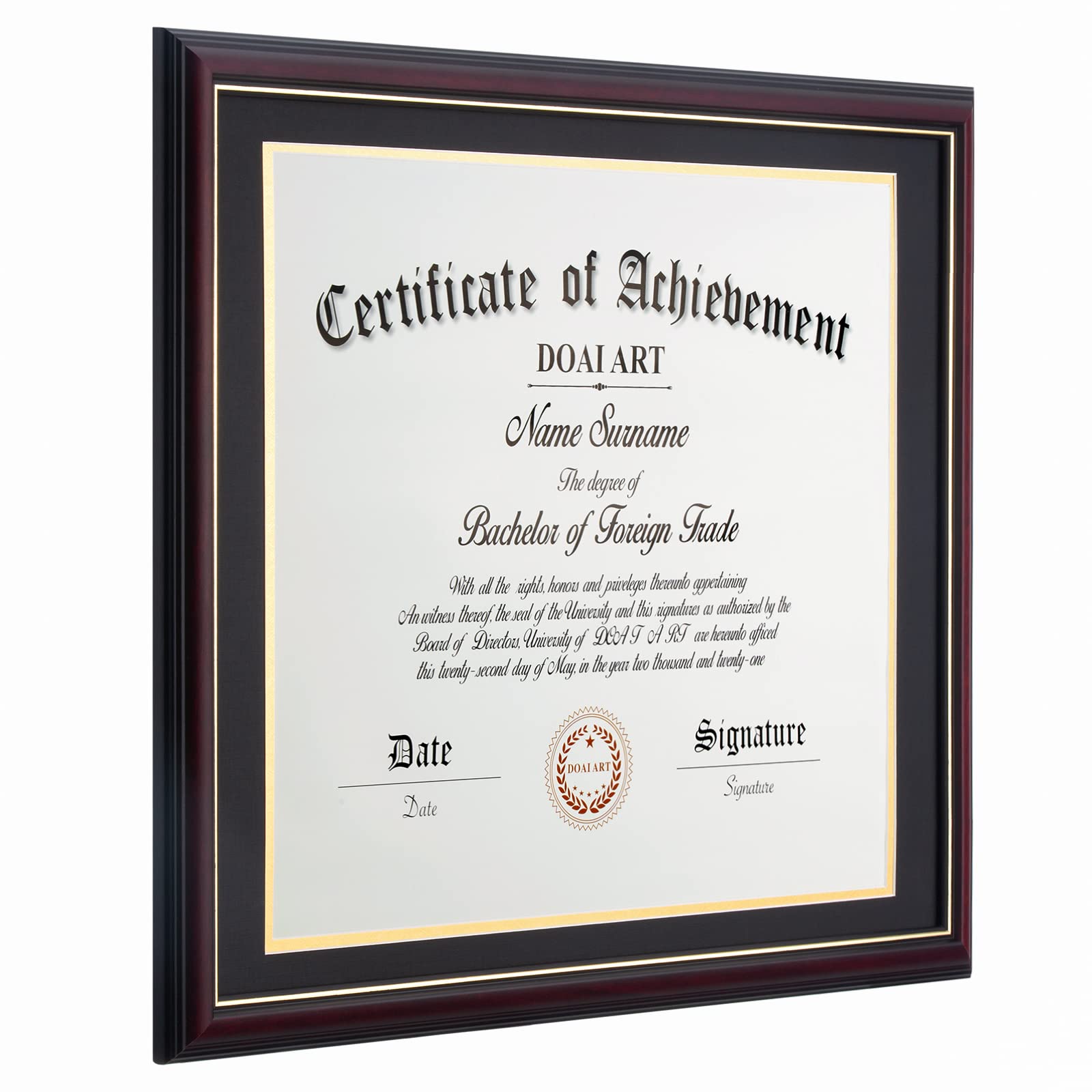 DOAI ART diploma frame mahogany wood finish adds warmth and elegance.
