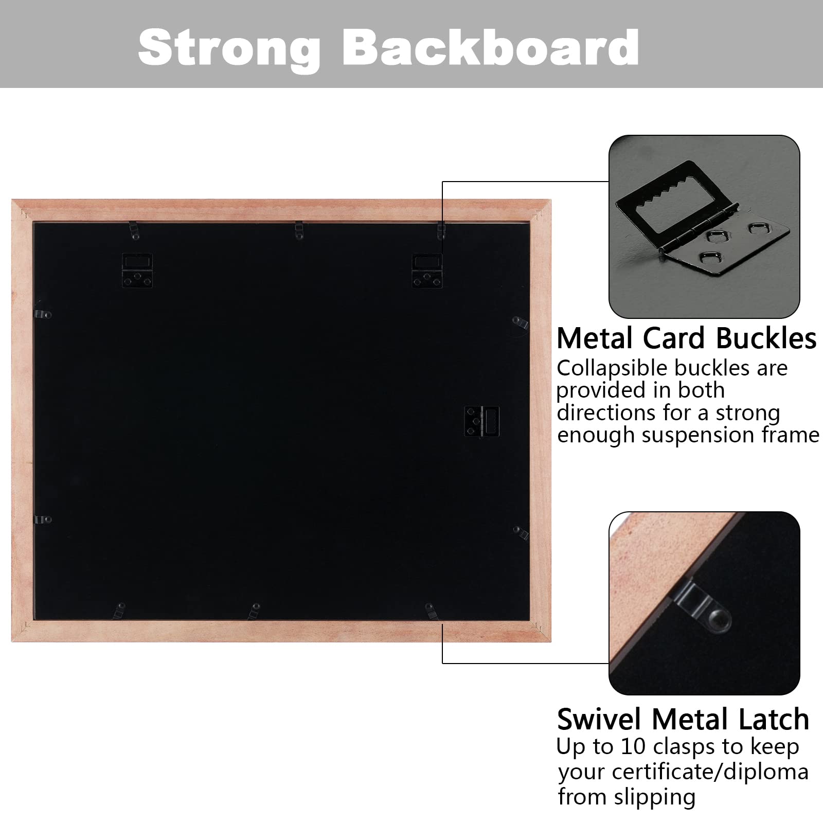 DOAI ART diploma frame back features three premium metal hangers for secure mounting.