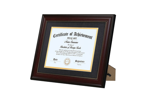 DOAI ART diploma frame with black-gold double mat highlights certificates with elegant contrast.