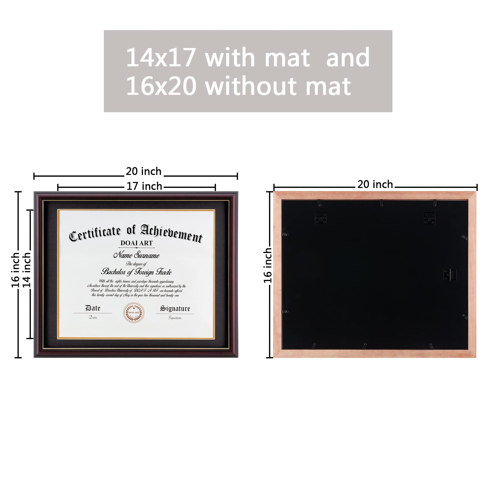 DOAI ART diploma frame supports 14x17 diplomas and 16x20 posters.