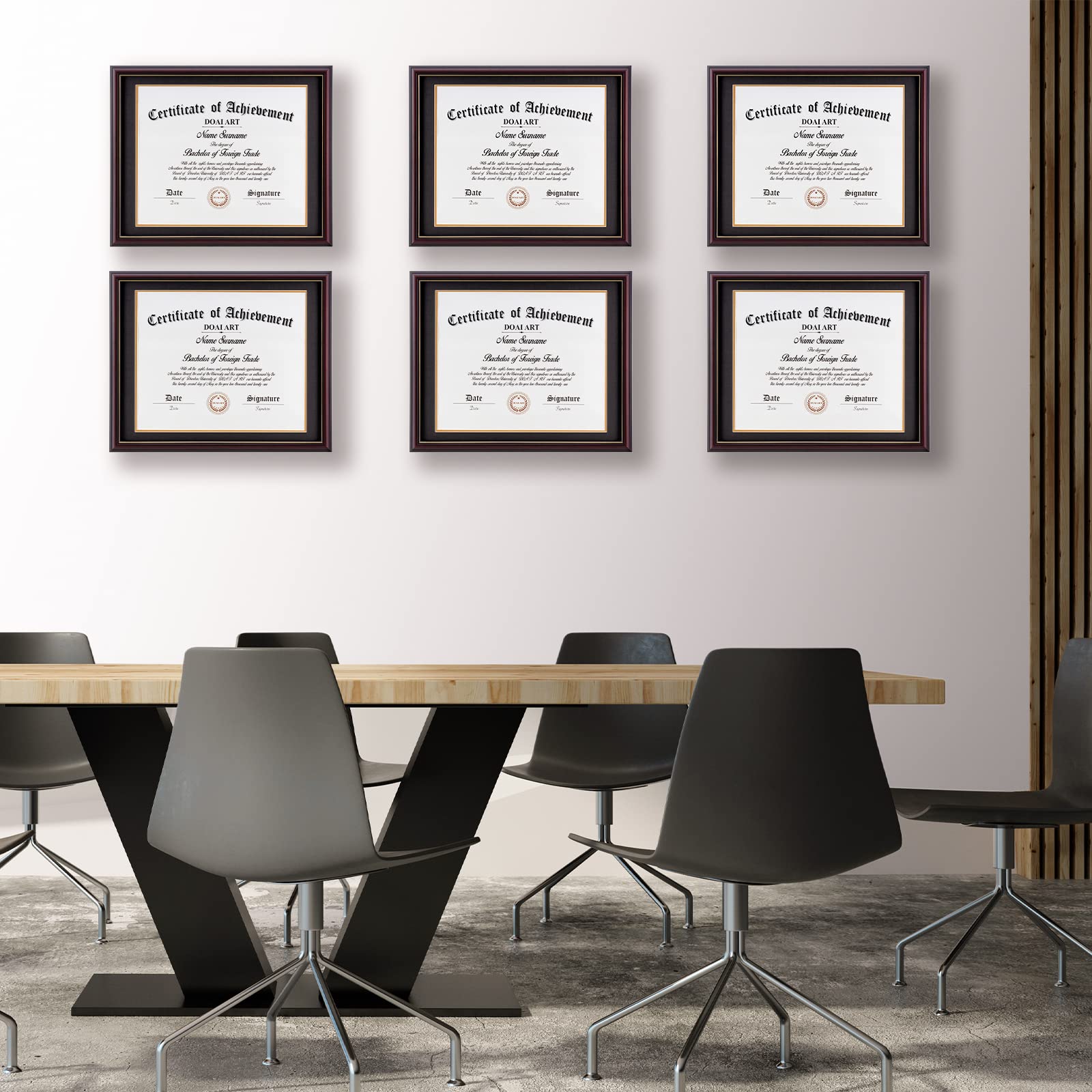 DOAI ART diploma frame on wall display showcases a polished certificate setup.