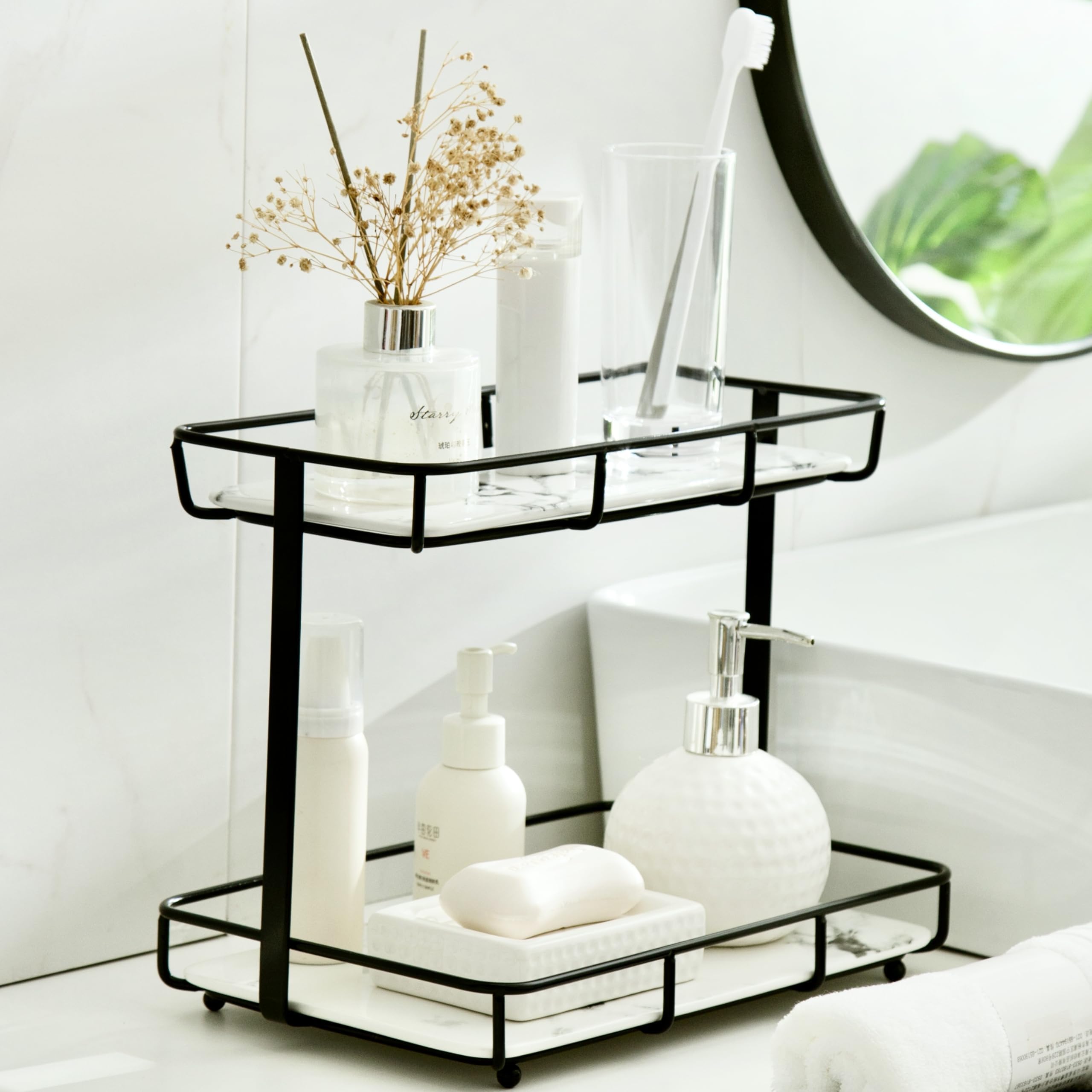 Dobbyby bathroom organizer on countertop two-tier stainless steel for cosmetics storage