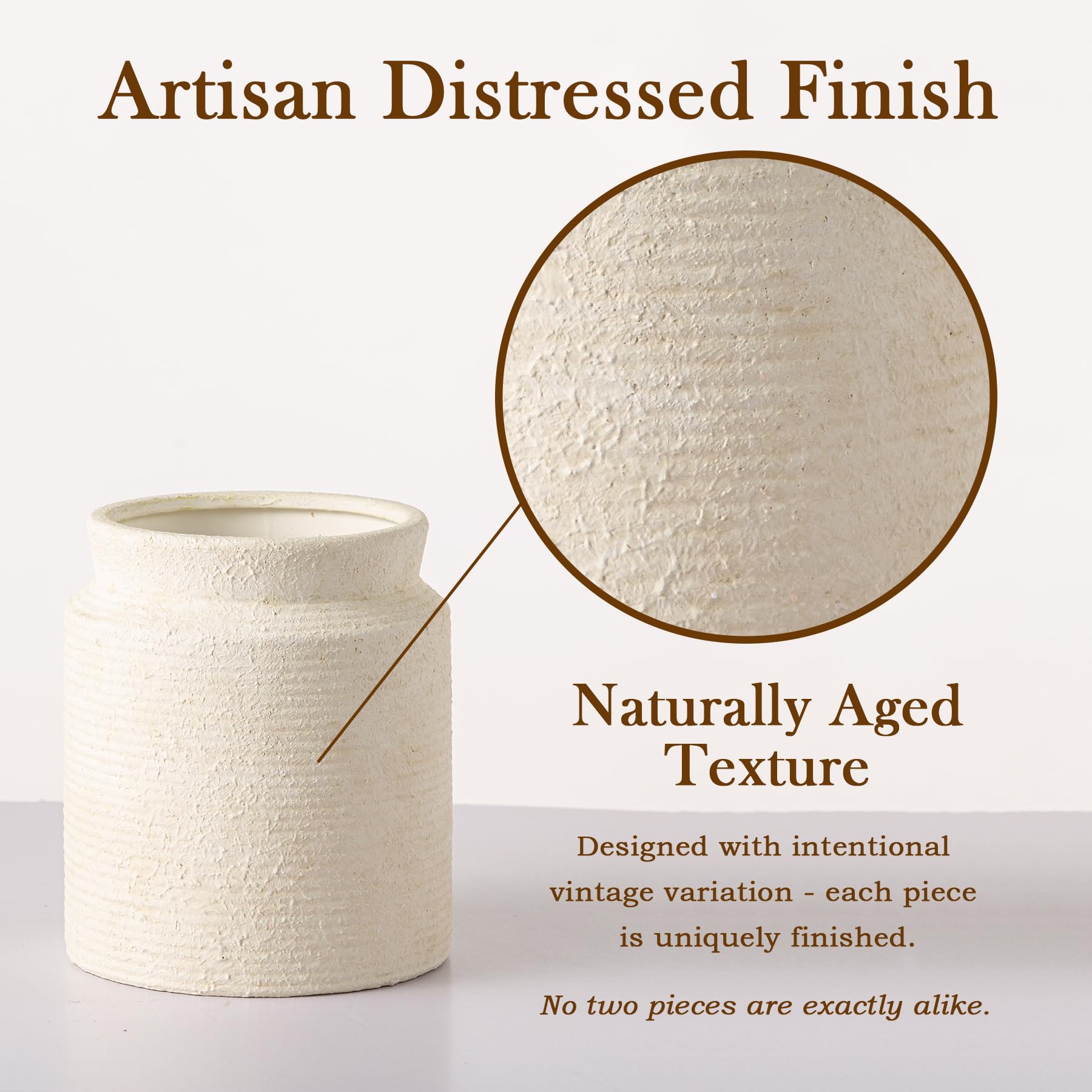 Dobbyby farmhouse vase with textured ceramic surface enhances vintage styling.