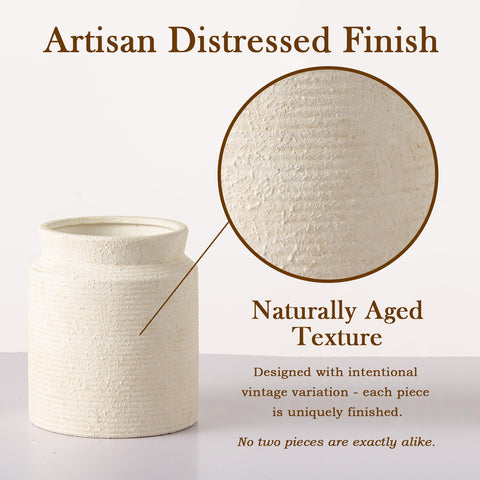 Dobbyby farmhouse vase with textured ceramic surface enhances vintage styling.